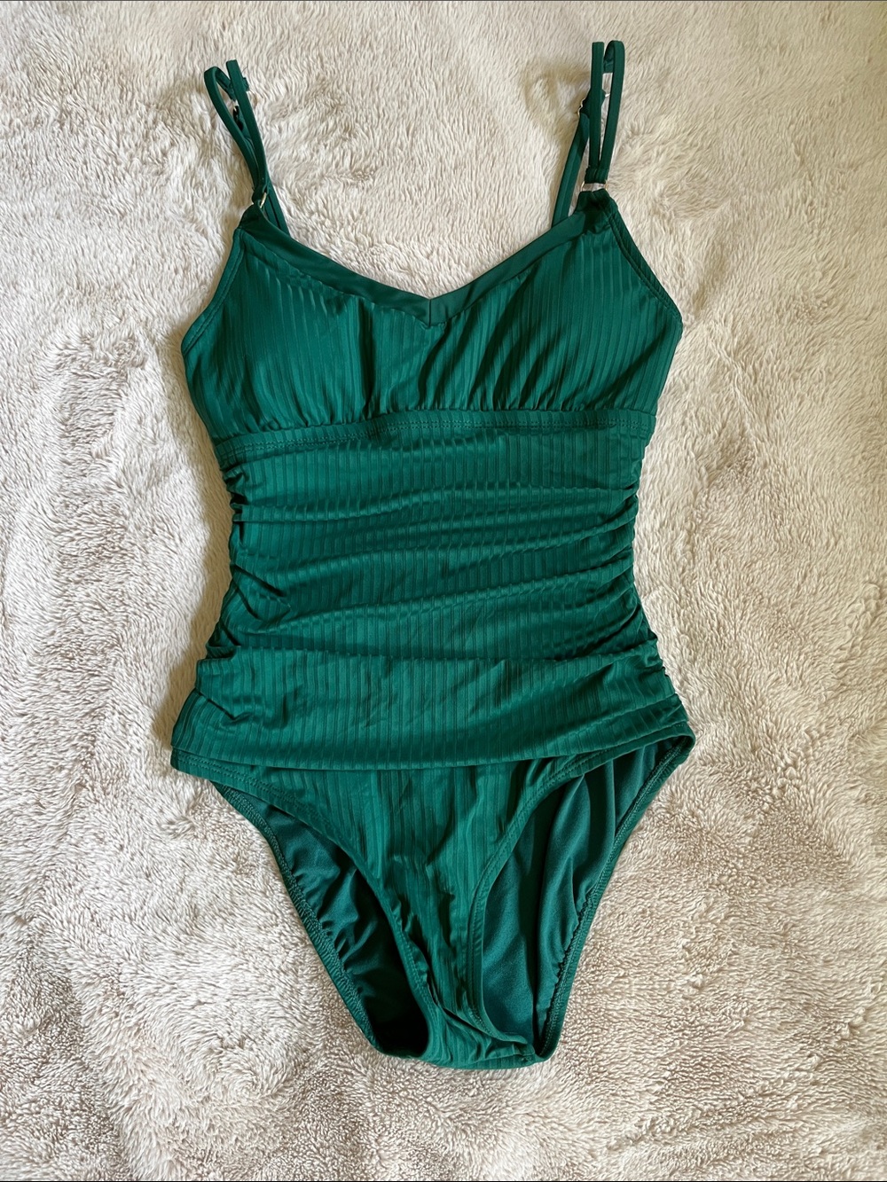 Ellen Tracy Deep Green Ribbed One-Piece Swimsuit